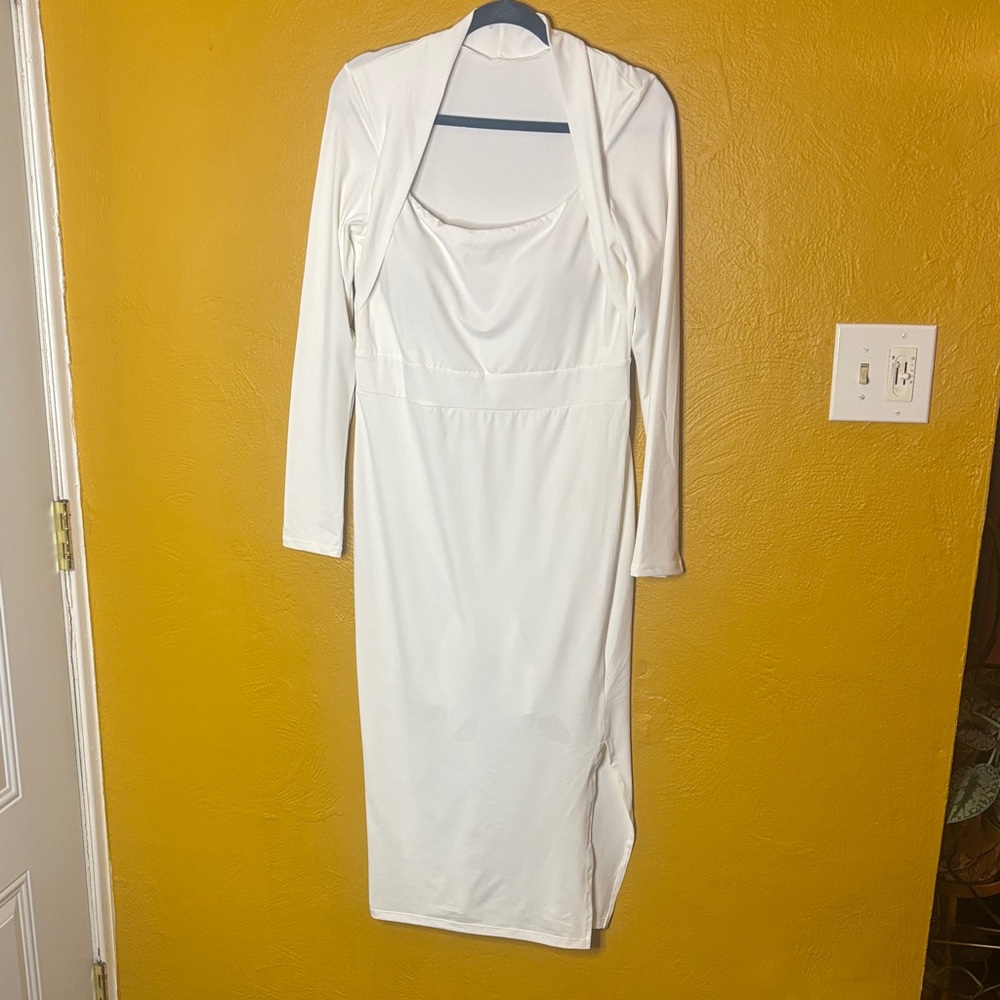 Halara Square Neck Long Sleeve Flap Pocket Mini Casual Dress Sz L